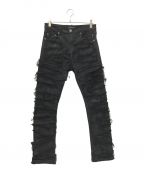 9TEEN8IGHTナインティーンエイト）の古着「DISTRESSED FRINGE DENIM」｜ブラック