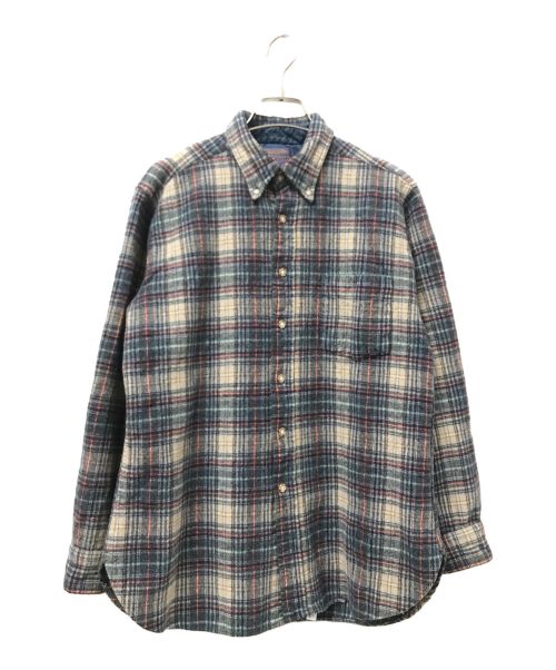 PENDLETON（ペンドルトン）PENDLETON (ペンドルトン) 70'sウールチェックシャツ アイボリー×ブルー サイズ:Lの古着・服飾アイテム