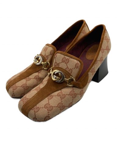 【中古・古着通販】GUCCI (グッチ) GGキャンバスヒールローファー