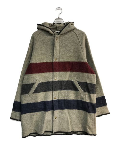 WOOLRICH（ウールリッチ）WOOLRICH (ウールリッチ) MULTI BORDER PATTERN WOOL COAT　グレー　80’S グレー サイズ:XLの古着・服飾アイテム