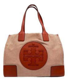 TORY BURCH（トリーバーチ）の古着「ELLA キャンバスレザートートバッグ」｜オレンジ×ベージュ