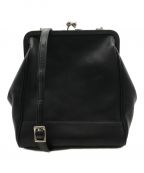 Y'sワイズ）の古着「SOFT WRINKLED LEATHER W CLASP BAG　YD-104-722　ブラック　がま口　レザー」｜ブラック