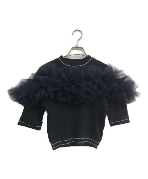 Bibiy.（ビビィ）Bibiy. (ビビィ) GISELLE TULLE KNIT　B31-KN021NVF　フリル装飾　半袖ニット　ネイビー ネイビー サイズ:Freeの古着・服飾アイテム