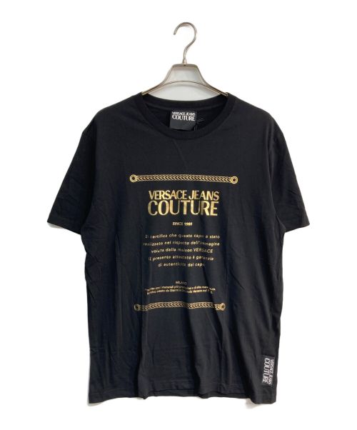 VERSACE JEANS COUTURE（ヴェルサーチ ジーンズクチュール）VERSACE JEANS COUTURE (ヴェルサーチ ジーンズクチュール) プリントTシャツ　ブラック×ゴールド ブラック サイズ:XXLの古着・服飾アイテム