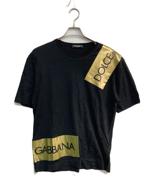 DOLCE & GABBANA（ドルチェ＆ガッバーナ）DOLCE & GABBANA (ドルチェ＆ガッバーナ) ロゴテープTシャツ　G8HS4T　ブラック×ゴールド ブラック サイズ:48の古着・服飾アイテム