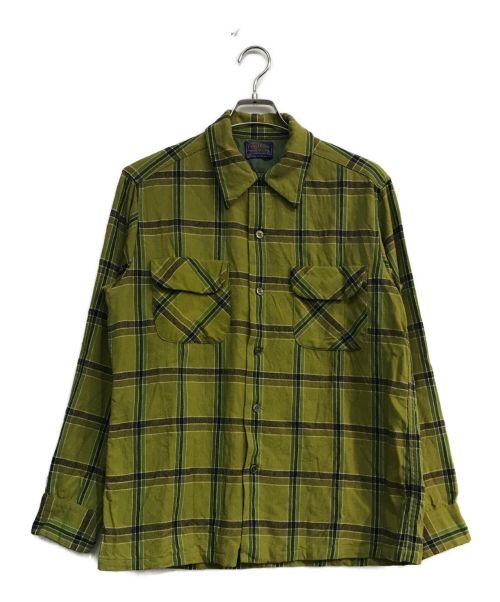 PENDLETON（ペンドルトン）PENDLETON (ペンドルトン) オープンカラーシャツ　ウールチェックシャツ　60s ライトグリーン サイズ:Mの古着・服飾アイテム