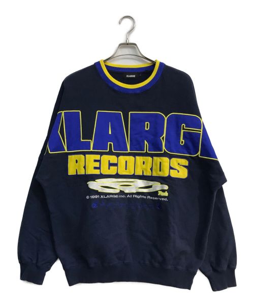 X-LARGE（エクストララージ）X-LARGE (エクストララージ) RECORDS LOGO CREWNECK SWEAT　ネイビー×イエロー　ロゴ刺繍 ネイビー サイズ:Lの古着・服飾アイテム