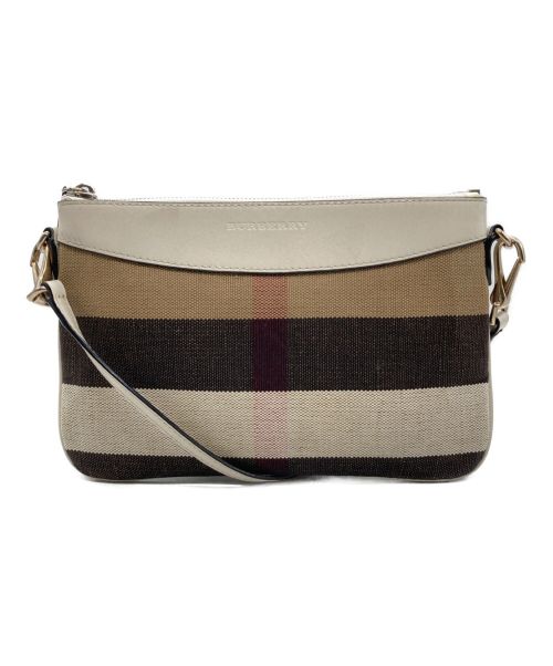 BURBERRY（バーバリー）BURBERRY (バーバリー) ノヴァチェックショルダーバッグ　	Peyton House Check Derby Pale Orchid Grain Leather Pouch Crossbody Bag ベージュの古着・服飾アイテム