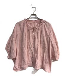 nest Robe（ネストローブ）の古着「リネンVネックフリルブラウス　01233-1404-1」｜ピンク