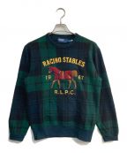 POLO RALPH LAURENポロ・ラルフローレン）の古着「RACING STABLES スウェット ブラックウォッチ」｜グリーン