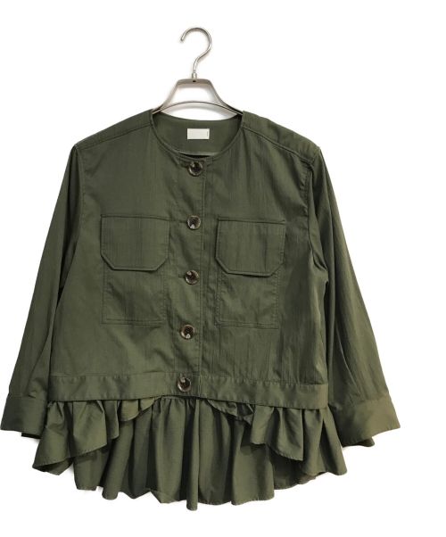 Sono（ソーノ）Sono (ソーノ) 裾フリル付きノーカラージャケット　S174JV017 オリーブ サイズ:1の古着・服飾アイテム