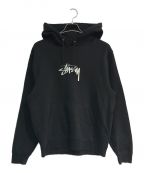 stussyステューシー）の古着「STOCK LOGO APPLIQUE HOODIE　118391」｜ブラック