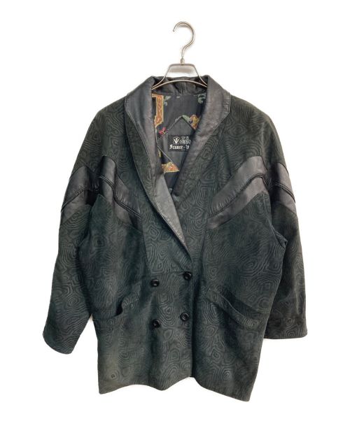 USED（ユーズド）USED (ユーズド) レザージャケット　france-det　総柄 ブラック サイズ:XLの古着・服飾アイテム