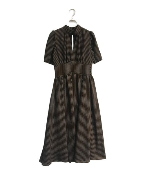 HER LIP TO（ハーリップトゥ）Her lip to (ハーリップトゥ) Striped Midi Dress　HER1908054 ブラック×ブラウン サイズ:Mの古着・服飾アイテム