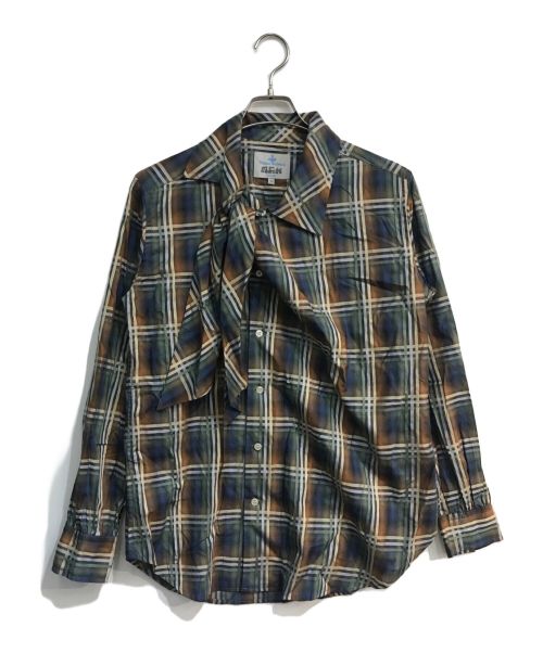 Vivienne Westwood man（ヴィヴィアン ウェストウッド マン）Vivienne Westwood man (ヴィヴィアン ウェストウッド マン) デザインシャツ　1345-2019 ブルー×ブラウン サイズ:46の古着・服飾アイテム