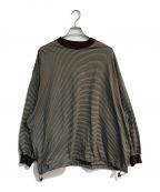 is-nessイズネス）の古着「BALLOON BORDER LONG SLEEVE T-SHIRT」｜オリーブ×ホワイト