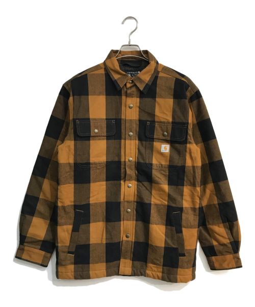 CarHartt（カーハート）CarHartt (カーハート) FLANNEL SHERPA LINED SHIRT JACKET オレンジ×ブラック サイズ:Mの古着・服飾アイテム