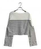 EVERYDAY I LIKE.エヴリデイ アイ ライク）の古着「Cropped Stripe Tシャツ　23070500804010」｜ホワイト×ブラック