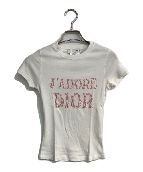 Christian Dior（クリスチャン ディオール）Christian Dior (クリスチャン ディオール) J'ADORE DIOR ロゴTシャツ　トロッター柄　4P16155207 ホワイト サイズ:36の古着・服飾アイテム