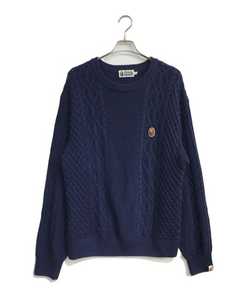 A BATHING APE（アベイシングエイプ）A BATHING APE (アベイシングエイプ) Head One Point Sweater　001KNJ801004M　ケーブルニット ネイビー サイズ:Lの古着・服飾アイテム