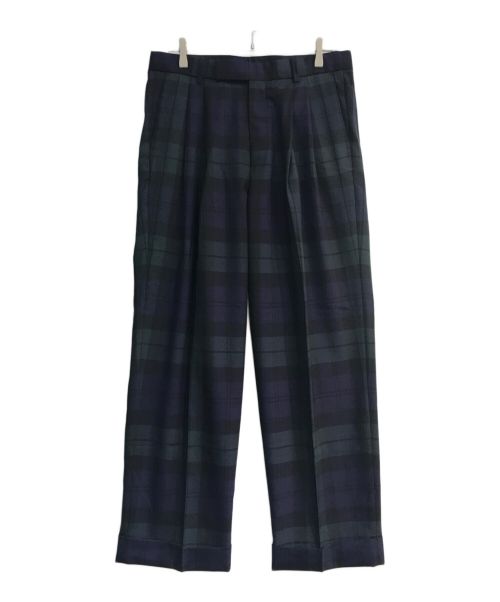 MARKAWARE（マーカウェア）MARKAWARE (マーカウェア) DOUBLE PLEATED CLASSIC WIDE TROUSERS ORGANIC WOOL TROPICAL グリーン×ネイビー サイズ:2の古着・服飾アイテム