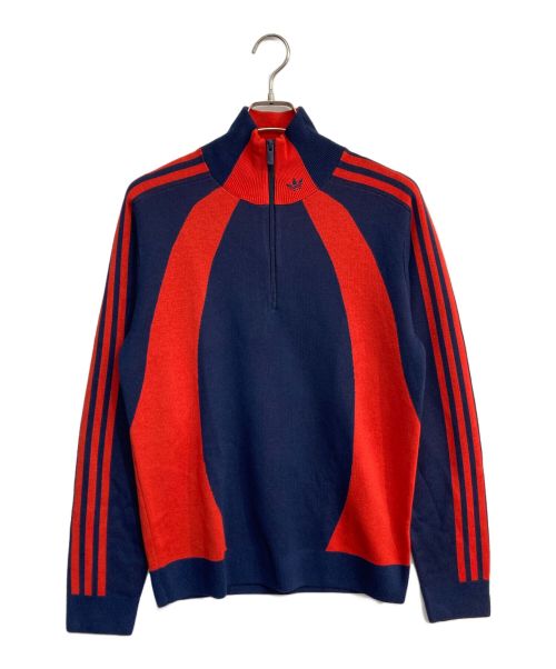 adidas（アディダス）adidas (アディダス) クォータージップセーター レッド×ネイビー サイズ:Lの古着・服飾アイテム