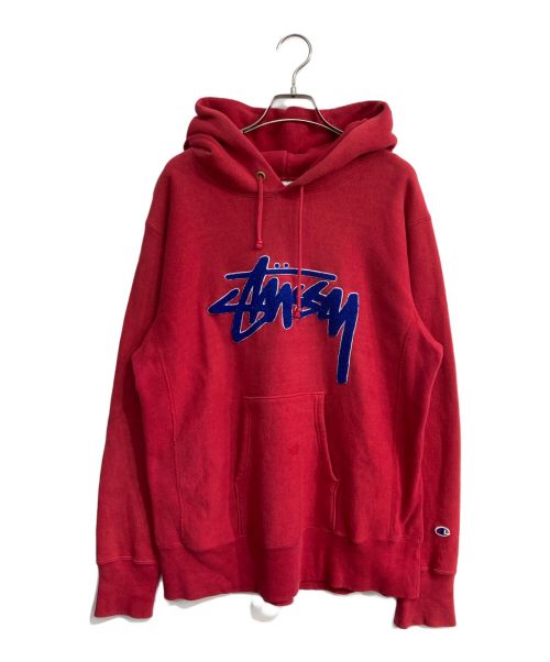 Champion（チャンピオン）Champion (チャンピオン) stussy (ステューシー) リバースウィーブスウェットパーカー　C8-E111 レッド サイズ:Lの古着・服飾アイテム