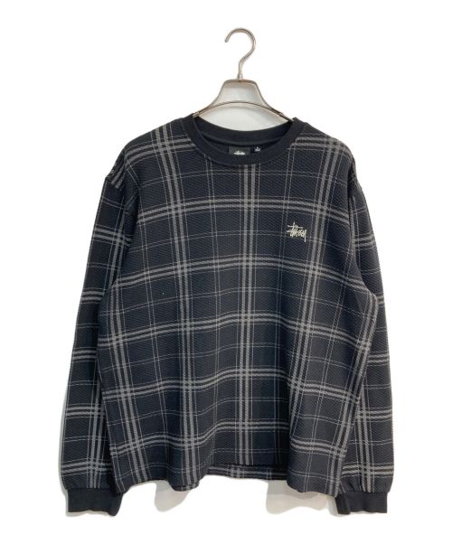 stussy（ステューシー）stussy (ステューシー) チェック柄サーマルカットソー ブラック サイズ:Lの古着・服飾アイテム