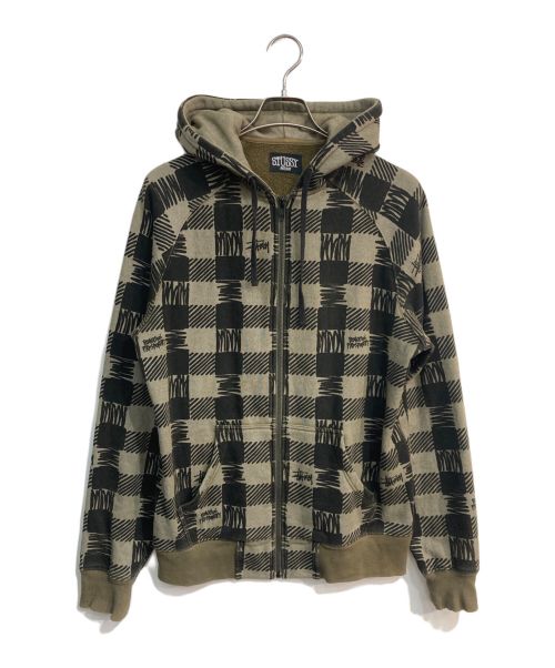 stussy（ステューシー）stussy (ステューシー) チェック柄パーカー ベージュ×ブラック サイズ:Mの古着・服飾アイテム