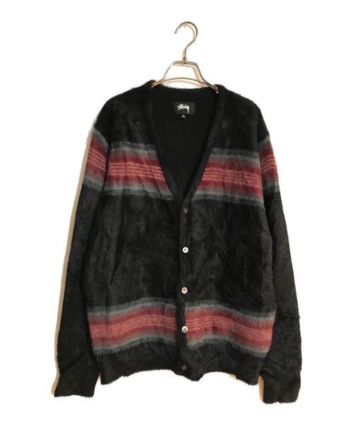 stussy（ステューシー）stussy (ステューシー) STRIPE SHAGGY CARDIGAN/ストライプ シャギー カーディガン ブラック サイズ:Lの古着・服飾アイテム