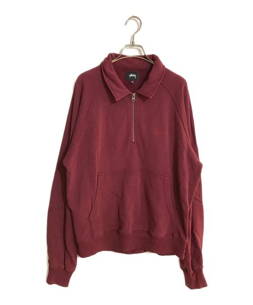 stussy（ステューシー）stussy (ステューシー) Polo Zip Sweatshirt/ポロジップスウェットシャツ レッド サイズ:SIZE Mの古着・服飾アイテム