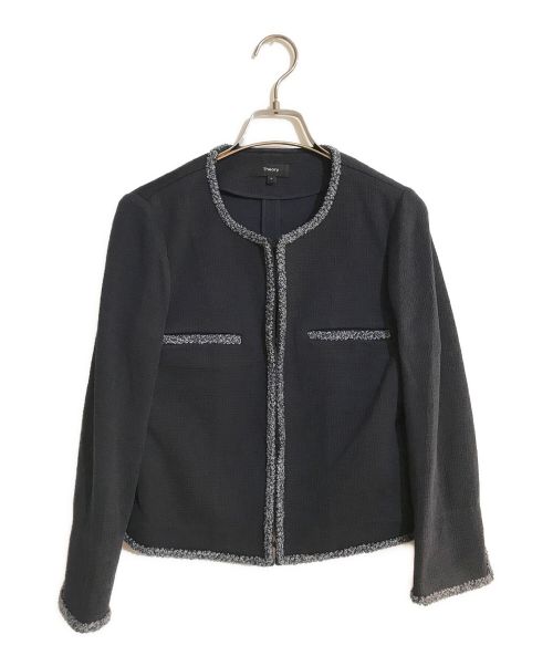 theory（セオリー）theory (セオリー) ノーカラーツイードジャケット ネイビー サイズ:SIZE 1の古着・服飾アイテム