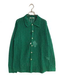 AURALEE（オーラリー）の古着「HAND CROCHET COTTON KNIT SHIRTS/ハンドクロシェコットンニットシャツ」｜グリーン