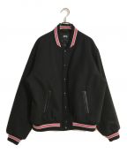 stussyステューシー）の古着「S TALK MELTON VARSITY JACKET/Sトークメルトンバーシティージャケット」｜ブラック×ピンク