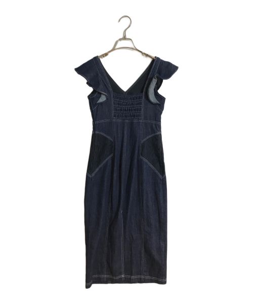 HER LIP TO（ハーリップトゥ）Her lip to (ハーリップトゥ) Ruffled Shoulder Denim Midi/ラフルショルダーデニムミディ インディゴ サイズ:Mの古着・服飾アイテム