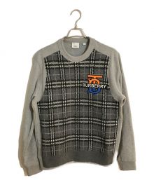 BURBERRY（バーバリー）の古着「ニット切替ノバチェックTBクルーネックスウェット」｜グレー