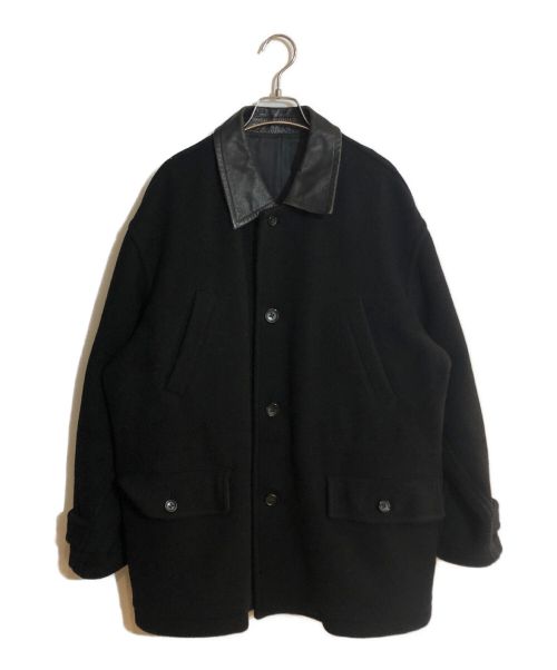 COMME des GARCONS HOMME（コムデギャルソン オム）COMME des GARCONS HOMME (コムデギャルソン オム) レザー切替ウールコート ブラック サイズ:Mの古着・服飾アイテム