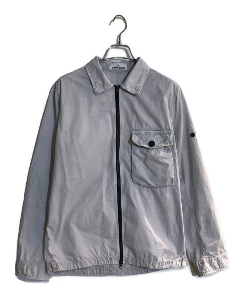 STONE ISLAND（ストーンアイランド）STONE ISLAND (ストーンアイランド) OLD EFFECT CANVAS OVERSHIRT ライトグレー サイズ:SIZE Mの古着・服飾アイテム