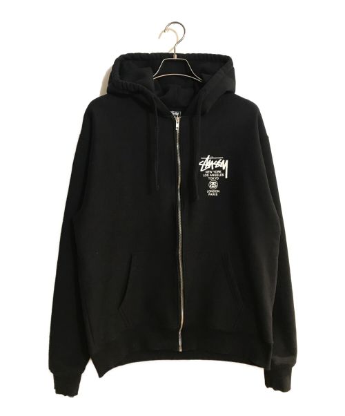 stussy（ステューシー）stussy (ステューシー) WORLD TOUR　ZIP HOOD/ワールドツアージップフーディー ブラック サイズ:SIZE Lの古着・服飾アイテム