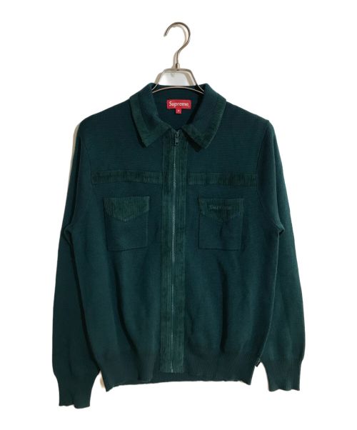 SUPREME（シュプリーム）Supreme (シュプリーム) Corduroy Detailed Zip Sweater/コーデュロイデティールジップセーター グリーン サイズ:Mの古着・服飾アイテム