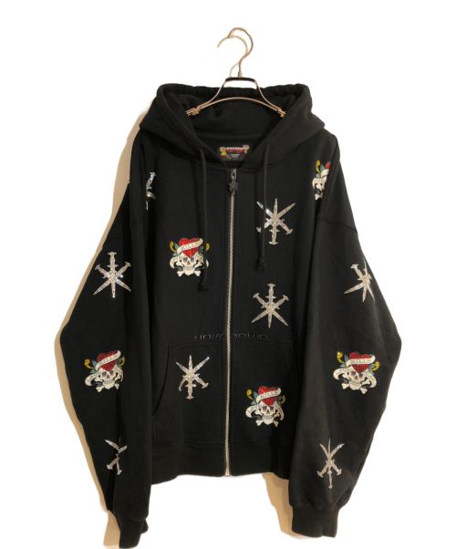 Unknown london（アンノウンロンドン）UNKNOWN LONDON (アウノウンロンドン) Ed Hardy (エド ハーディー) NYC SNAKE ZIP HOODIE ブラック サイズ:Lの古着・服飾アイテム