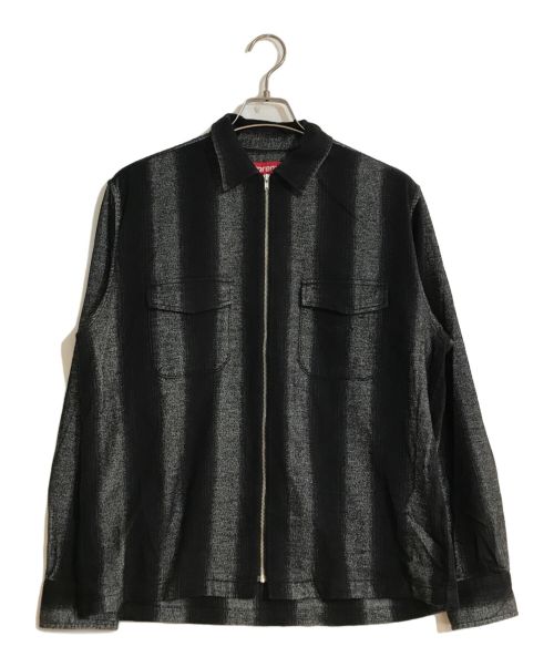 SUPREME（シュプリーム）Supreme (シュプリーム) Stripe Flannel Zip Up Shirt/ストライプ フランネル ジップアップ シャツ ブラック サイズ:Sの古着・服飾アイテム