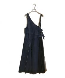 AULA AILA（アウラアイラ）の古着「SIDE TULLE PLEATED DENIM JUMPER SKIRT/サイドチュールプリーツジャンパースカート」｜ブルー