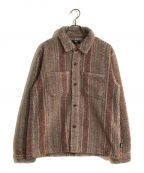 stussyステューシー）の古着「Stripe Sherpa Shirt/ストライプシェルパシャツ　　　　　　　　　　　　　　　　　　　　　　　　　　　　　　　　　　　　　　　　　　　」｜ピンク