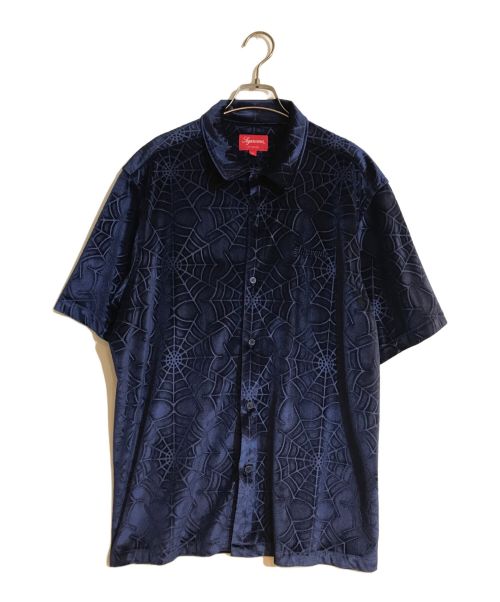 SUPREME（シュプリーム）Supreme (シュプリーム) Spider Web Velvet S/S Shirt ブルー サイズ:Ｌの古着・服飾アイテム