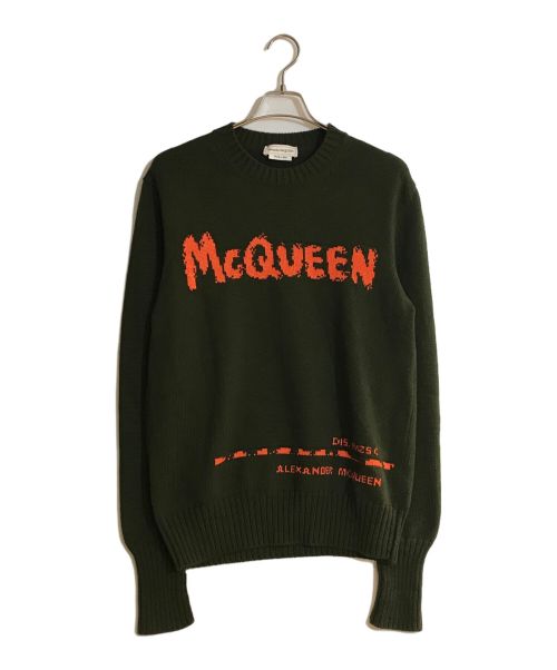 ALEXANDER McQUEEN（アレキサンダーマックイーン）ALEXANDER McQUEEN (アレキサンダーマックイーン) ロゴジャガードニット オリーブ×オレンジ サイズ:Mの古着・服飾アイテム