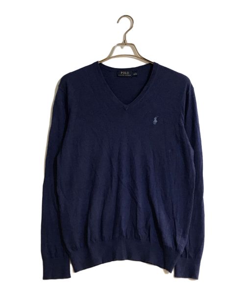 POLO RALPH LAUREN（ポロ・ラルフローレン）POLO RALPH LAUREN (ポロ・ラルフローレン) コットンカシミヤVネックニット ブルー サイズ:Sの古着・服飾アイテム