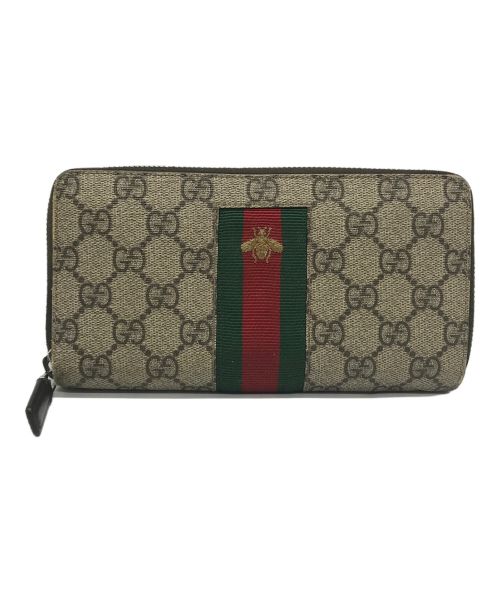 GUCCI（グッチ）GUCCI (グッチ) GGスプリーム ビー刺繍ロングウォレット ブラウンの古着・服飾アイテム