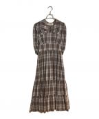 HER LIP TOハーリップトゥ）の古着「Bergamo Plaid Tiered Long Dress/ベルガモプレイドティアードロングドレス」｜ブラウン