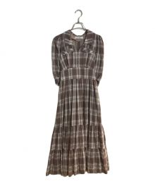 HER LIP TO（ハーリップトゥ）の古着「Bergamo Plaid Tiered Long Dress/ベルガモプレイドティアードロングドレス」｜ブラウン